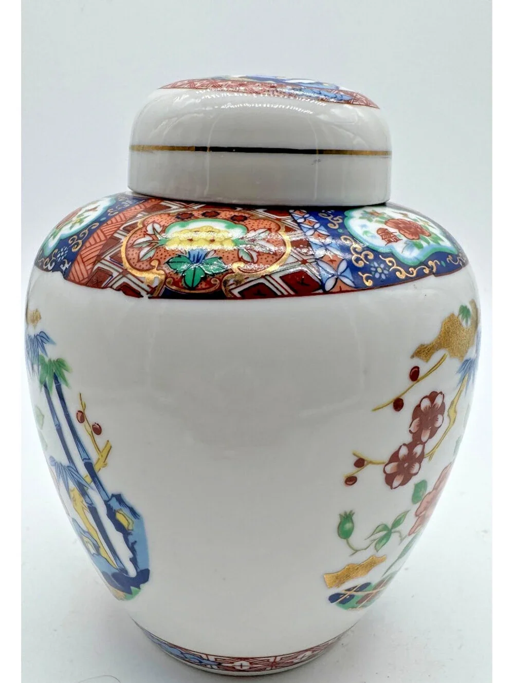 Vintage Miyako Imari Ware Japan Porcelain Ginger Jar Floral Bamboo Gold